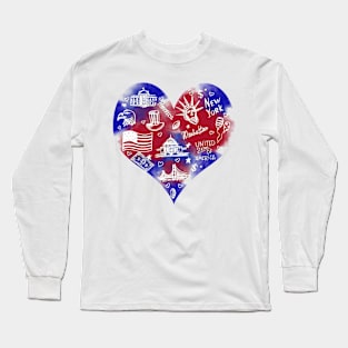 Hand drawn illustrations. Independence  USA national sketches. Long Sleeve T-Shirt